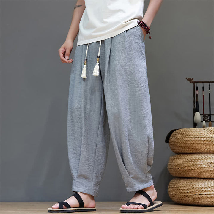 Buddha Stones Summer Minimalist Solid Men's Elastic Waist Tapered Pants With Pockets - LightGray - US/UK/AU46，EU56 (5XL) - image 8