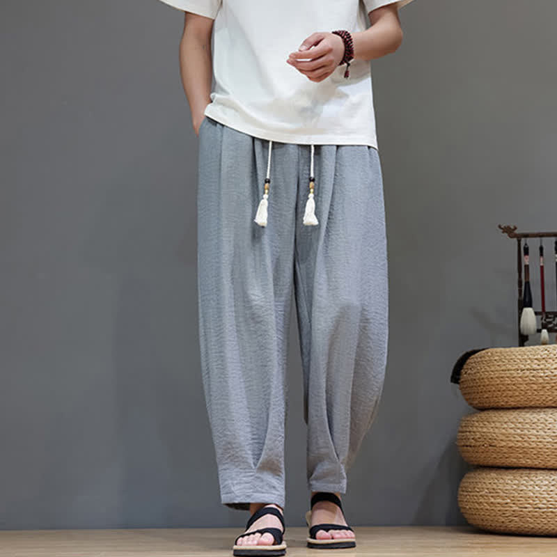 Buddha Stones Summer Minimalist Solid Men's Elastic Waist Tapered Pants With Pockets - image 16