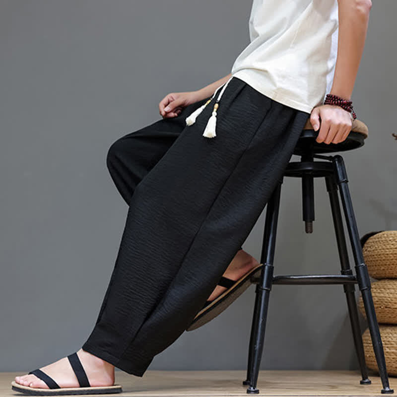 Buddha Stones Summer Minimalist Solid Men's Elastic Waist Tapered Pants With Pockets - image 28