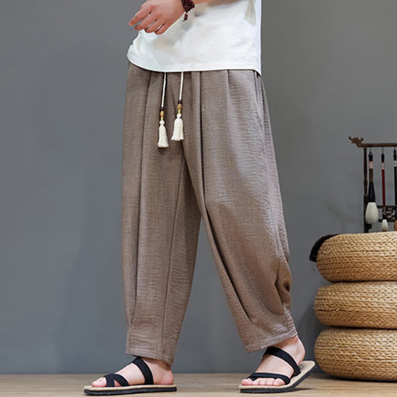 Buddha Stones Summer Minimalist Solid Men's Elastic Waist Tapered Pants With Pockets - Tan - US/UK/AU46，EU56 (5XL) - image 29