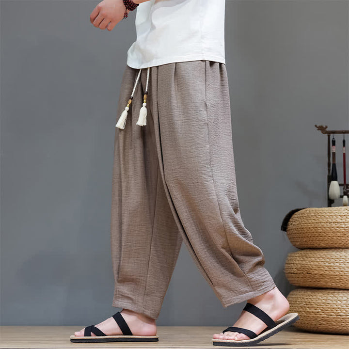 Buddha Stones Summer Minimalist Solid Men's Elastic Waist Tapered Pants With Pockets - image 36