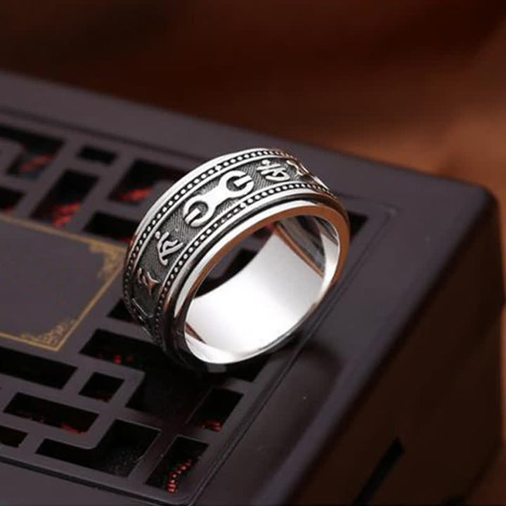 Buddha Stones Garnet Om Mani Padme Hum Copper Rotatable Peace Ring - image 9