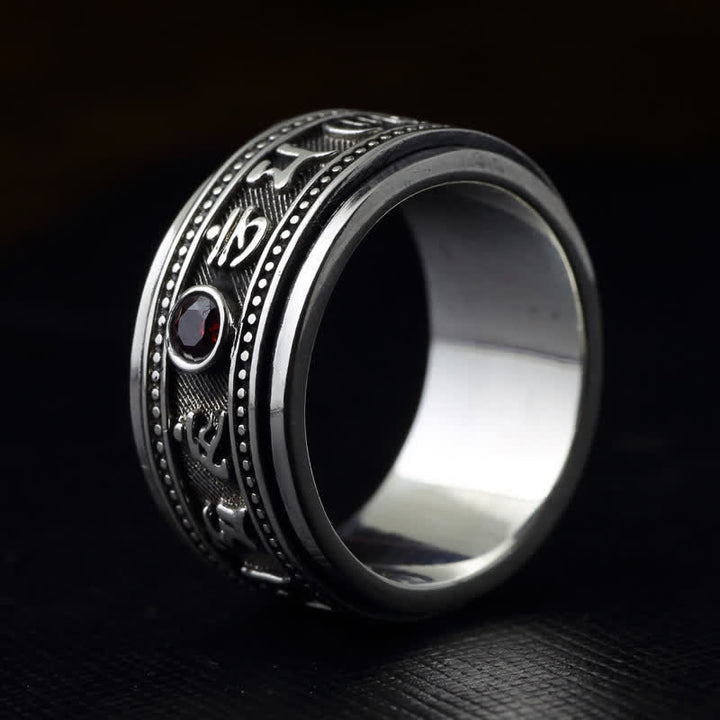 Buddha Stones Garnet Om Mani Padme Hum Copper Rotatable Peace Ring - image 8