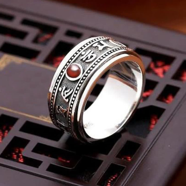 Buddha Stones Garnet Om Mani Padme Hum Copper Rotatable Peace Ring - image 10