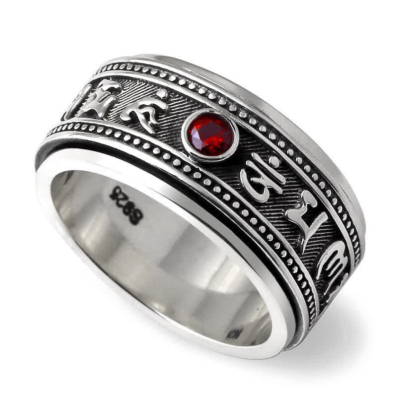 Buddha Stones Garnet Om Mani Padme Hum Copper Rotatable Peace Ring - image 4