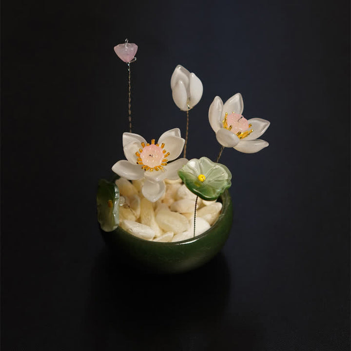 Buddha Stones Peony Lotus Liuli Flowerpot Handmade Mindful Living Decor - Light Pink Lotus - image 3
