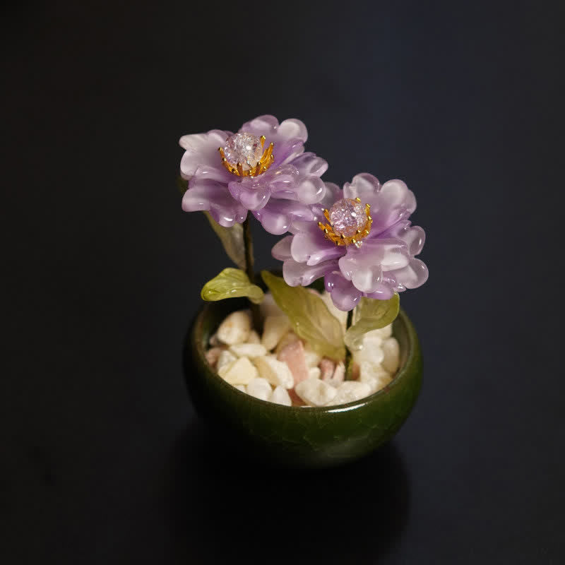 Buddha Stones Peony Lotus Liuli Flowerpot Handmade Mindful Living Decor - Purple Peony - image 1