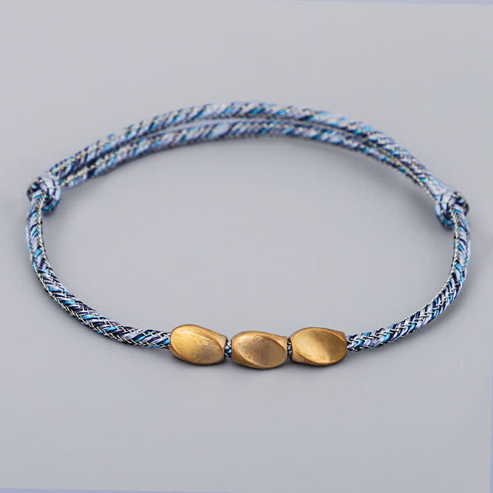 Buddha Stones Multiple Colors String Golden Copper Beads Balance Bracelet - Blue - image 8
