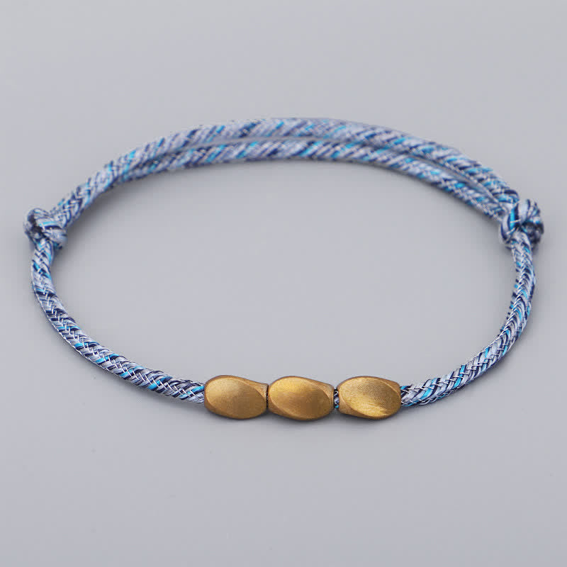 Buddha Stones Multiple Colors String Golden Copper Beads Balance Bracelet - Sky Blue - image 7