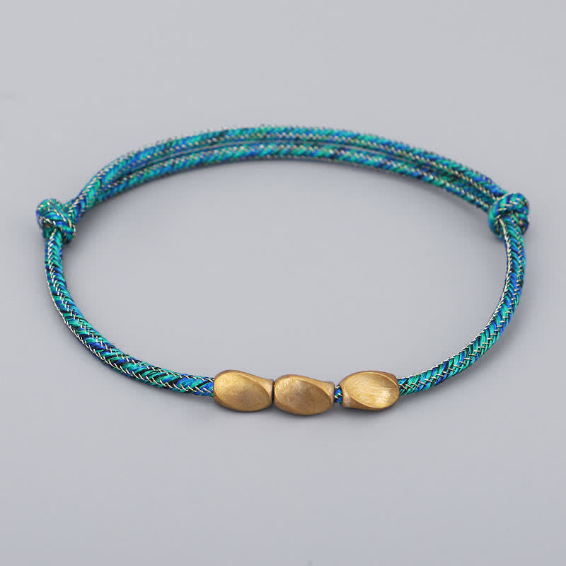 Buddha Stones Multiple Colors String Golden Copper Beads Balance Bracelet - Green - image 10