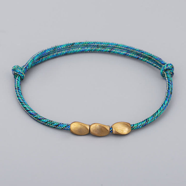 Buddha Stones Multiple Colors String Golden Copper Beads Balance Bracelet - Green - image 10