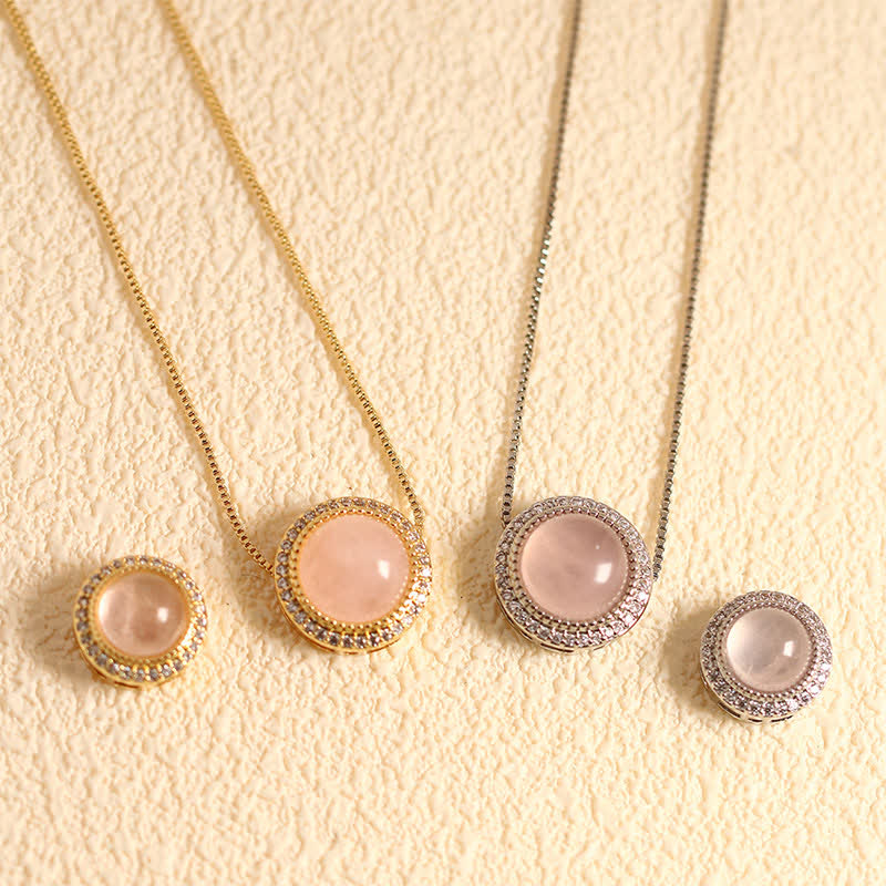Buddha Stones Natural Rose Quartz Multiple Crystal Bead Inlay Healing Necklace - Natural Rose Quartz(Color May Vary) - 10mm Bead Silvery Chain - image 1