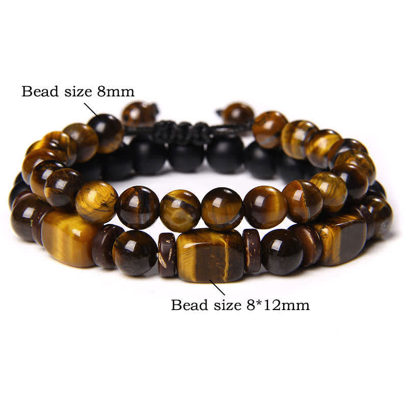 Buddha Stones 2Pcs Tiger Eye Hematite Square Double Wrap Beaded Strength Bracelet - 2Pcs Tiger Eye(Wrist Circumference:16–17 cm) - image 3