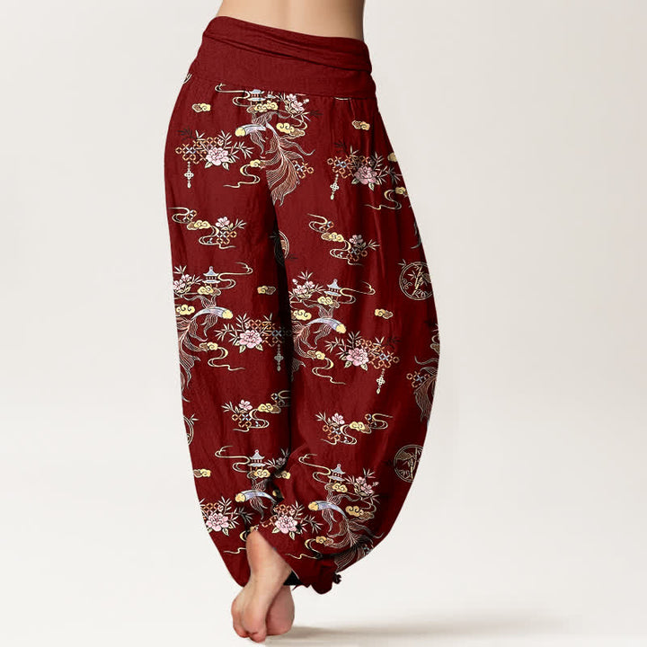 Buddha Stones Pure Cotton Oriental Cloud Floral Pattern Women's Elastic Waist Harem Pants - image 9