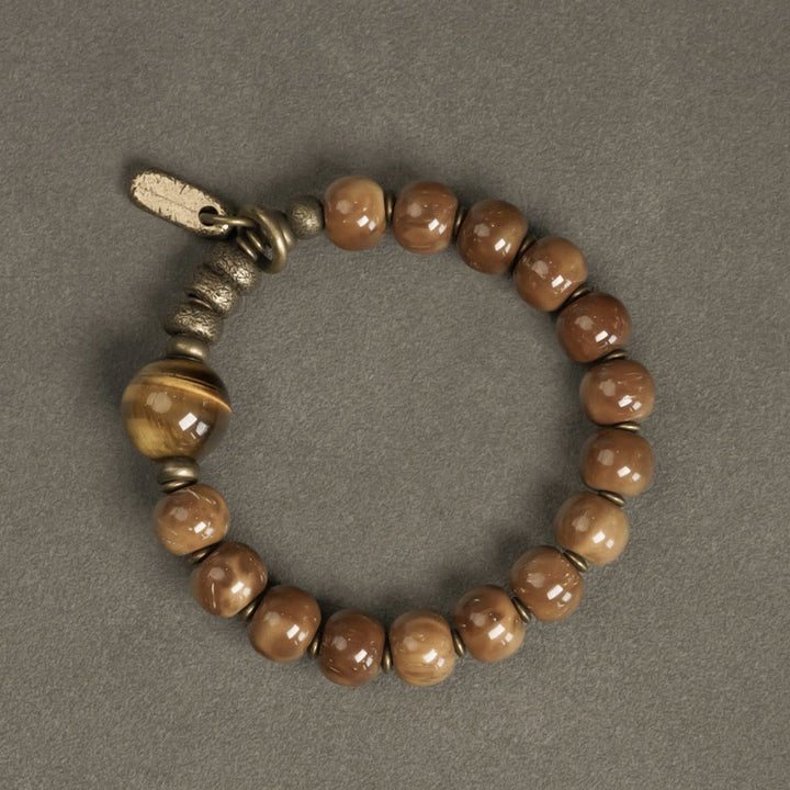 Buddha Stones Kuka Seed Tiger Eye Gold Sheen Obsidian Brass Copper Wealth Luck Bracelet - image 2
