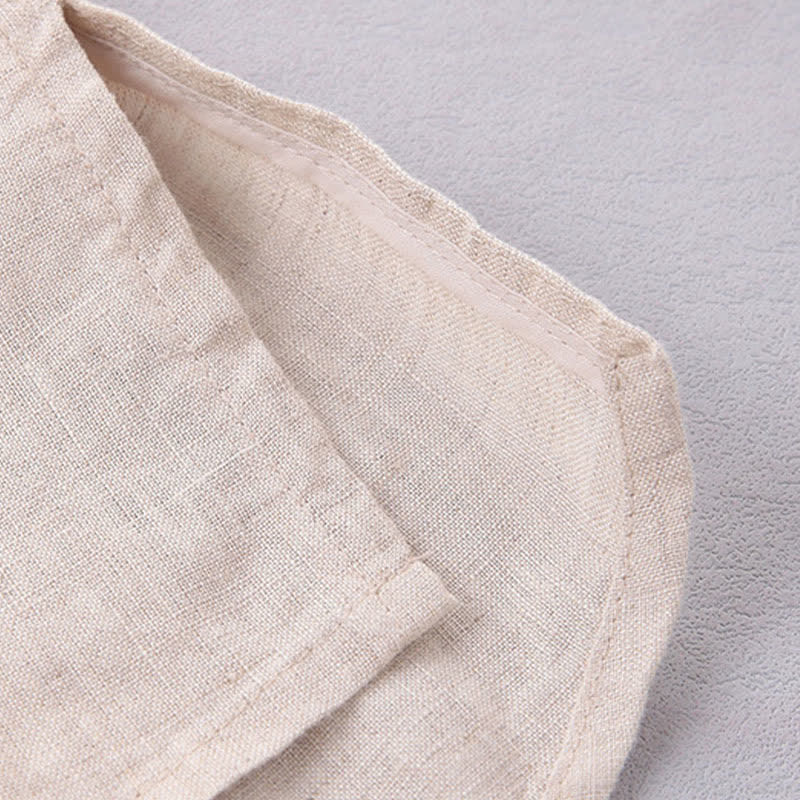 Buddha Stones Spring Summer Minimalist Button-Up Solid Linen Men's Elbow-Length Sleeve Shirt - image 5