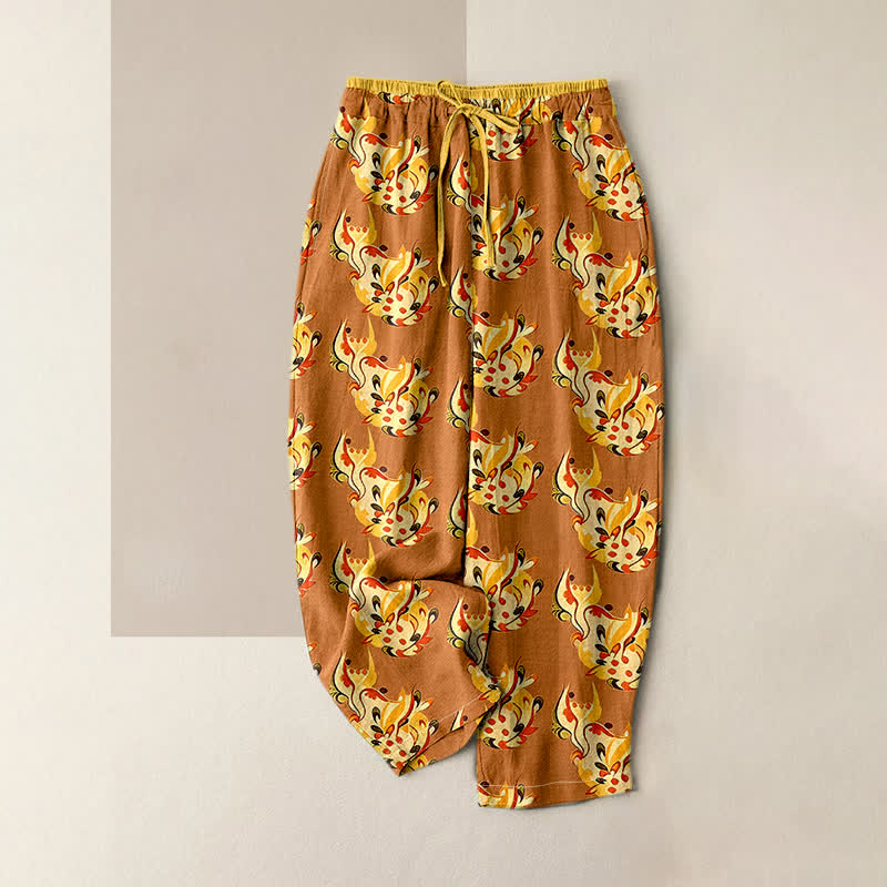 Buddha Stones Pure Cotton Sunny Abstract Floral Pattern Women's Elastic Waist Pants With Pockets - Peru - US16，UK/AU20，EU48 (3XL) - image 4
