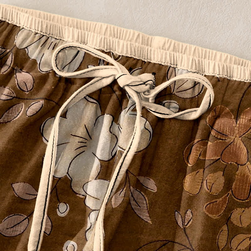 Buddha Stones Pure Cotton Floral Pattern Women's Elastic Waist Pants With Pockets - image 1