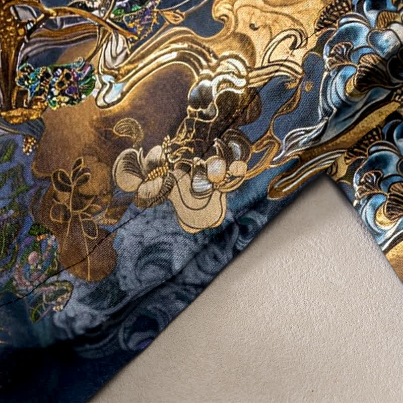 Buddha Stones Pure Cotton Golden Cloud Oriental Pattern Women's Elastic Waist Pants With Pockets - image 2