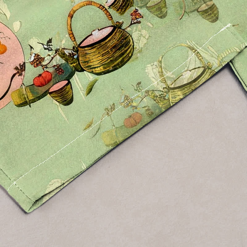 Buddha Stones Pure Cotton Oriental Floral Basket Pattern Women's Elastic Waist Pants With Pockets - image 1