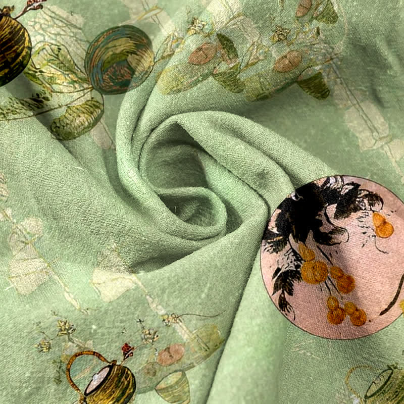 Buddha Stones Pure Cotton Oriental Floral Basket Pattern Women's Elastic Waist Pants With Pockets - image 2