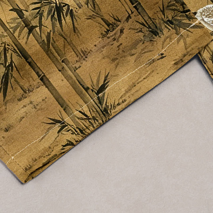 Buddha Stones Pure Cotton Oriental Bamboo Crane Pattern Women's Elastic Waist Pants With Pockets - image 1
