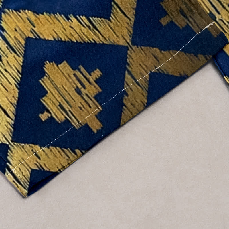Buddha Stones Pure Cotton Navy Feather And Gold Border Pattern Women's Elastic Waist Pants With Pockets - image 1