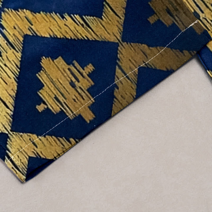 Buddha Stones Pure Cotton Navy Feather And Gold Border Pattern Women's Elastic Waist Pants With Pockets - image 1