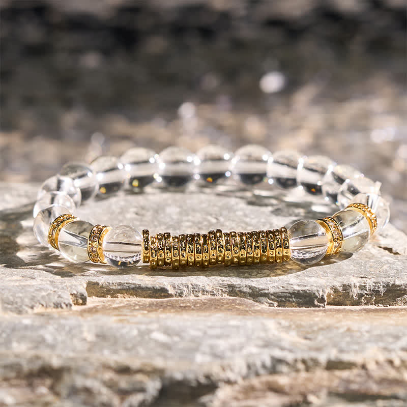 Buddha Stones Natural Clear Quartz Citrine Money For The Journey Protection Bracelet - Clear Quartz(Wrist Circumference:14–15 cm) - image 0