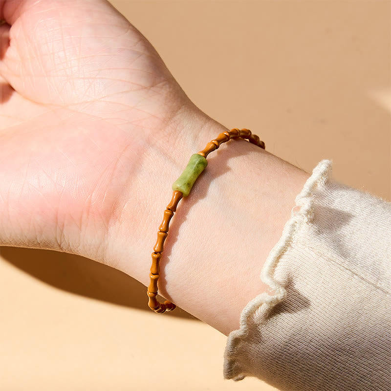 Buddha Stones Natural Olive Pit Peridot Bamboo Design Protection Bracelet - image 5