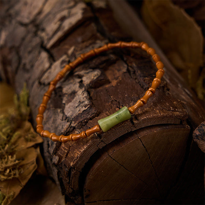 Buddha Stones Natural Olive Pit Peridot Bamboo Design Protection Bracelet - image 2