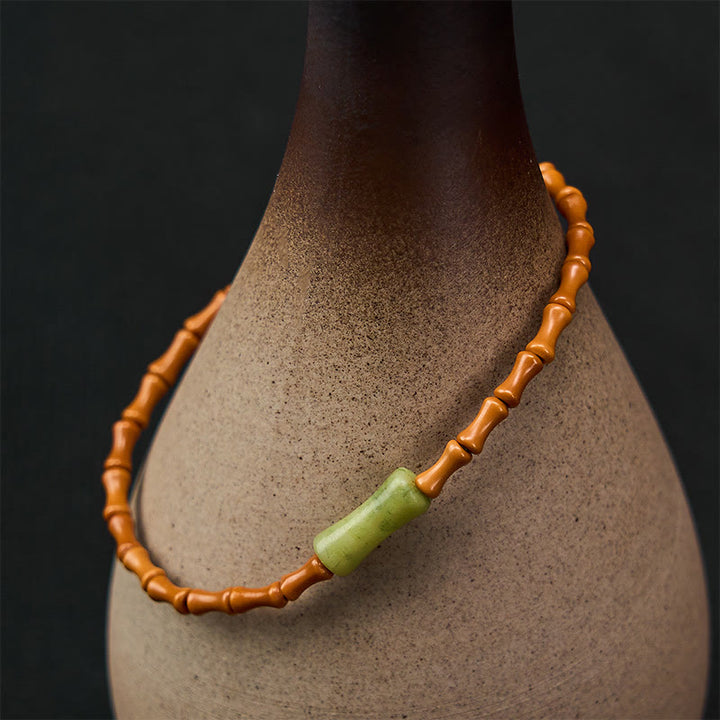 Buddha Stones Natural Olive Pit Peridot Bamboo Design Protection Bracelet - image 1