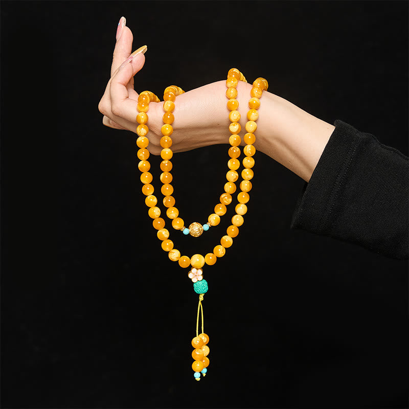 Buddha Stones 108 Beads Tibetan Amber Om Mani Padme Hum Mala - image 4