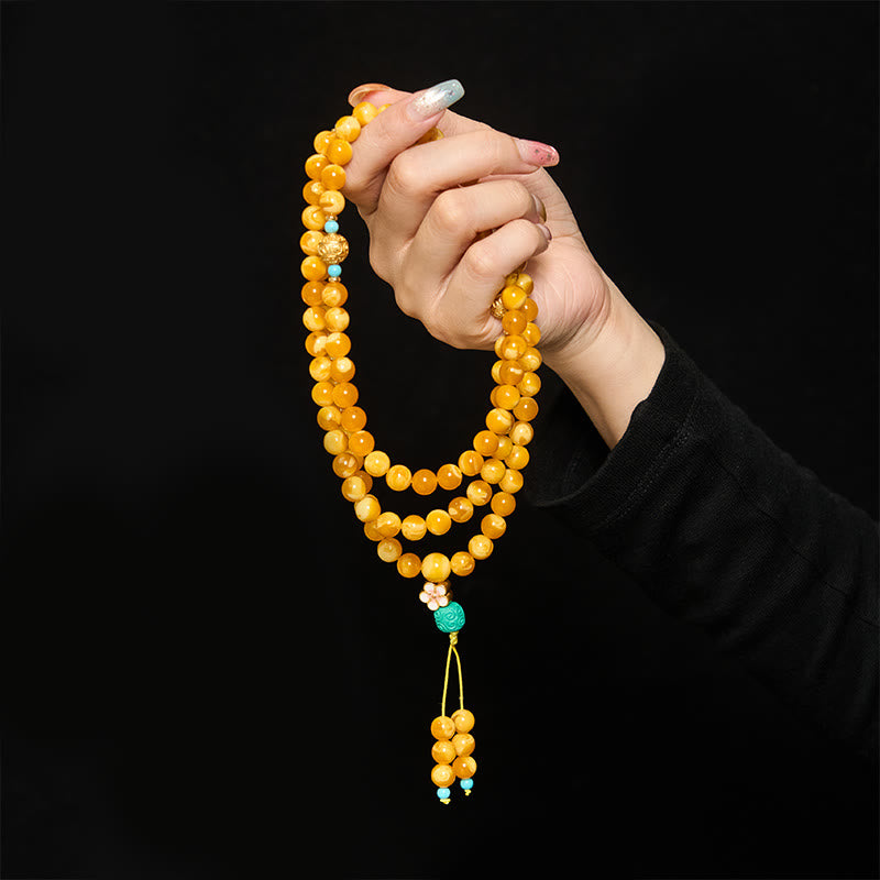 Buddha Stones 108 Beads Tibetan Amber Om Mani Padme Hum Mala - image 3