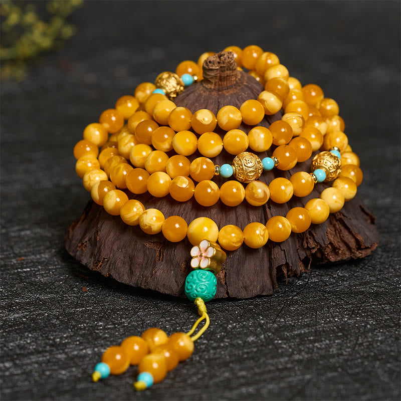 Buddha Stones 108 Beads Tibetan Amber Om Mani Padme Hum Mala - image 1
