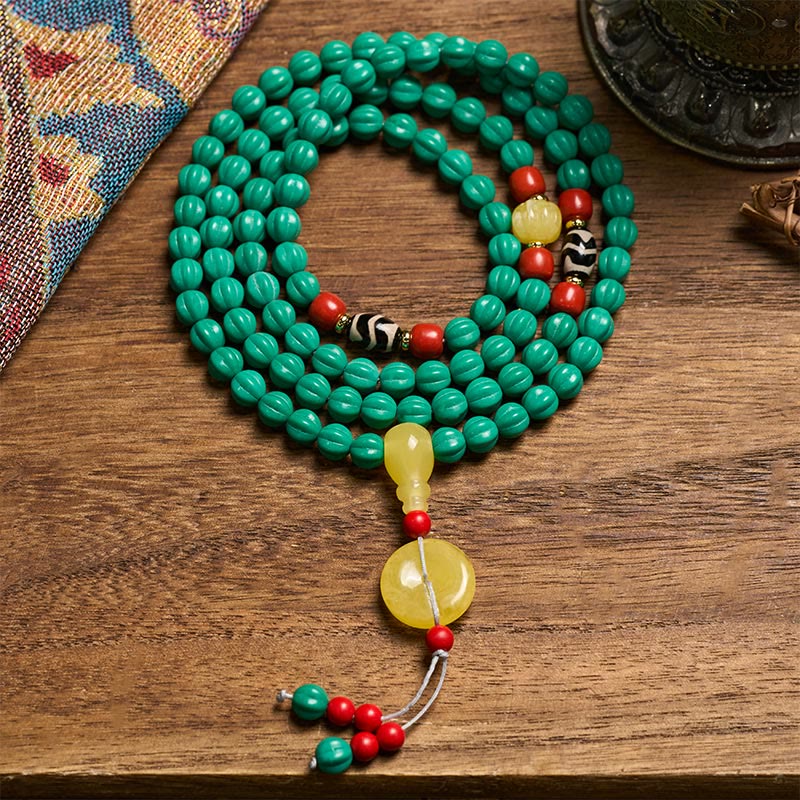 Buddha Stones Tibetan 108 Beads Turquoise Pumpkin Beads Dzi Bead Positive Thinking Mala - 8mm*108 - image 0