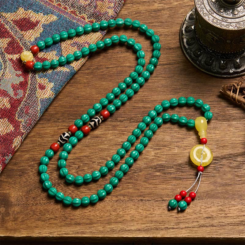 Buddha Stones Tibetan 108 Beads Turquoise Pumpkin Beads Dzi Bead Positive Thinking Mala - image 2