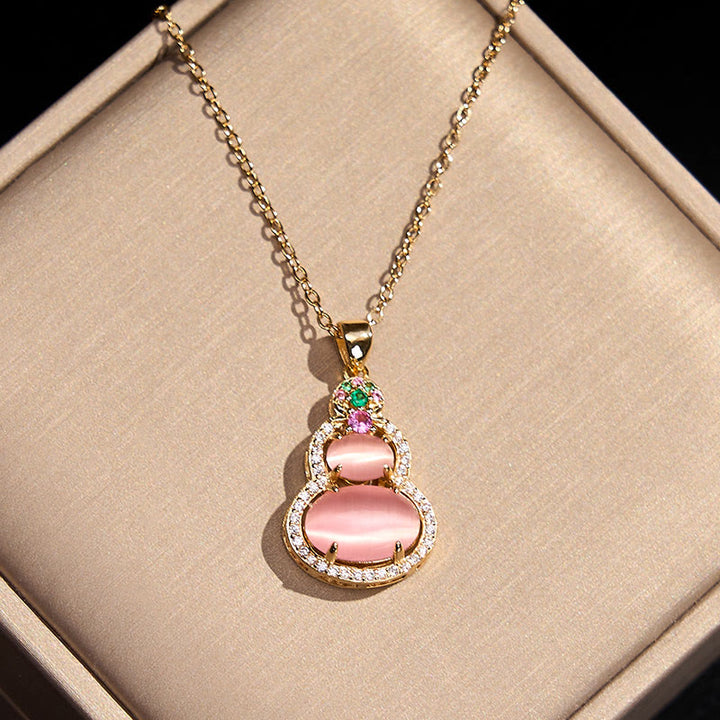 Buddha Stones Pink Chalcedony Gourd Optimism Necklace Pendant - image 10