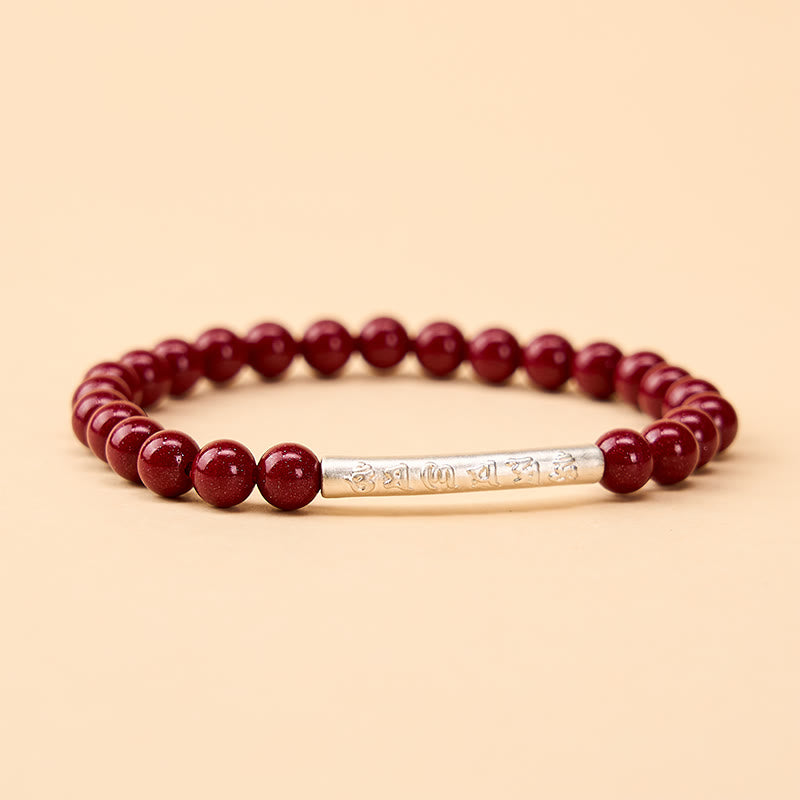 Buddha Stones Cinnabar 999 Sterling Silver Om Mani Padme Hum Wisdom Bracelet - Cinnabar Silver(Wrist Circumference:14–15 cm) - image 9