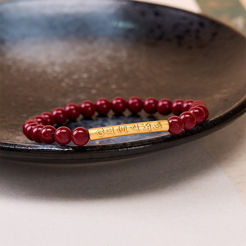 Buddha Stones Cinnabar 999 Sterling Silver Om Mani Padme Hum Wisdom Bracelet - image 4