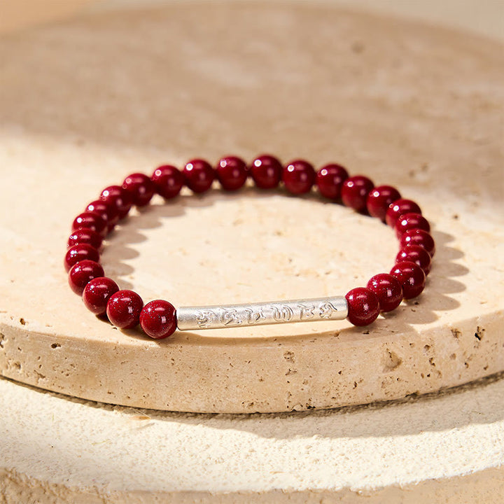 Buddha Stones Cinnabar 999 Sterling Silver Om Mani Padme Hum Wisdom Bracelet - image 10