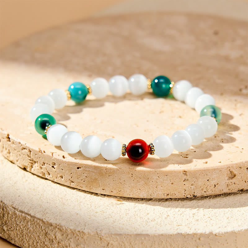 Buddha Stones White Cat's Eye Colorful Candy Agate Abundance Bracelet - White Cat's Eye Spaced Candy Agate(Wrist Circumference 15–16cm) - image 8