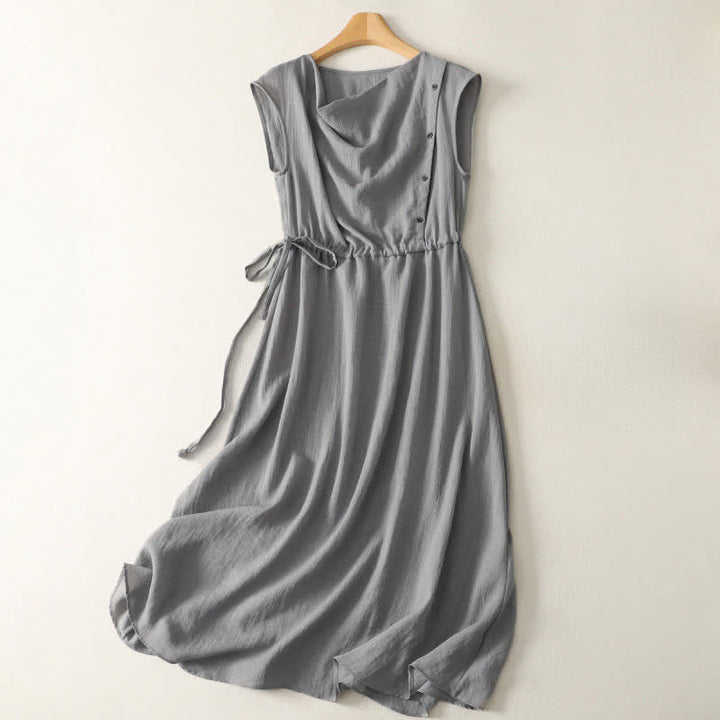 Buddha Stones Summer Casual Drawstring Solid Women's Summer Sleeveless Dress - DarkGray - US12，UK/AU16，EU44 (2XL) - image 1