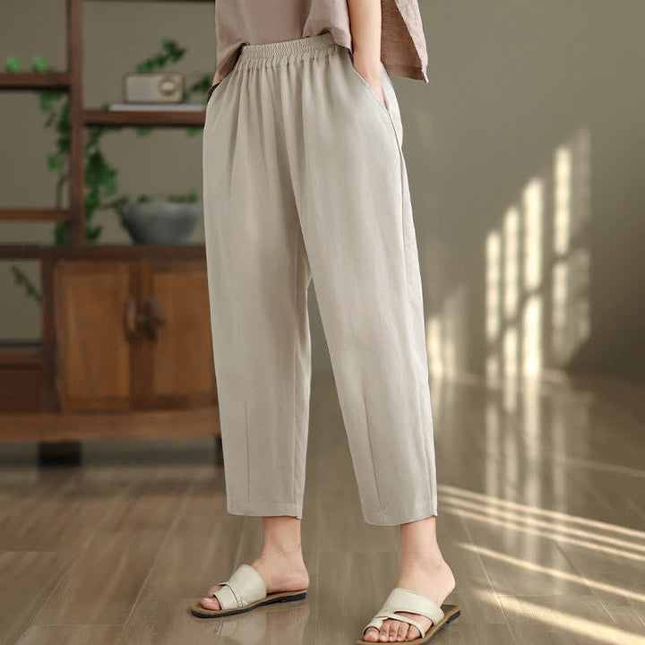 Buddha Stones Summer Casual Solid Women's Tapered Pants With Pockets - image 11
