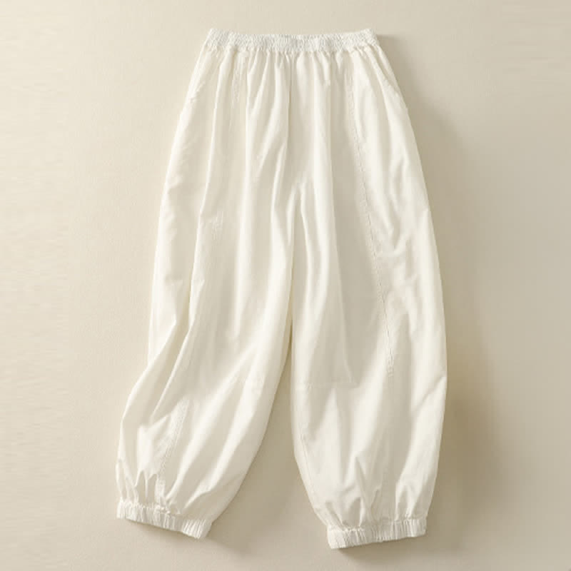 Buddha Stones Summer Casual Elastic Waist Solid Women's Tapered Pants With Pockets - WhiteSmoke - US8-10，UK/AU12-14，EU40-42 (2XL) - image 10