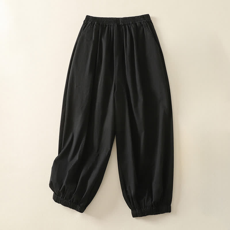 Buddha Stones Summer Casual Elastic Waist Solid Women's Tapered Pants With Pockets - Black - US8-10，UK/AU12-14，EU40-42 (2XL) - image 5