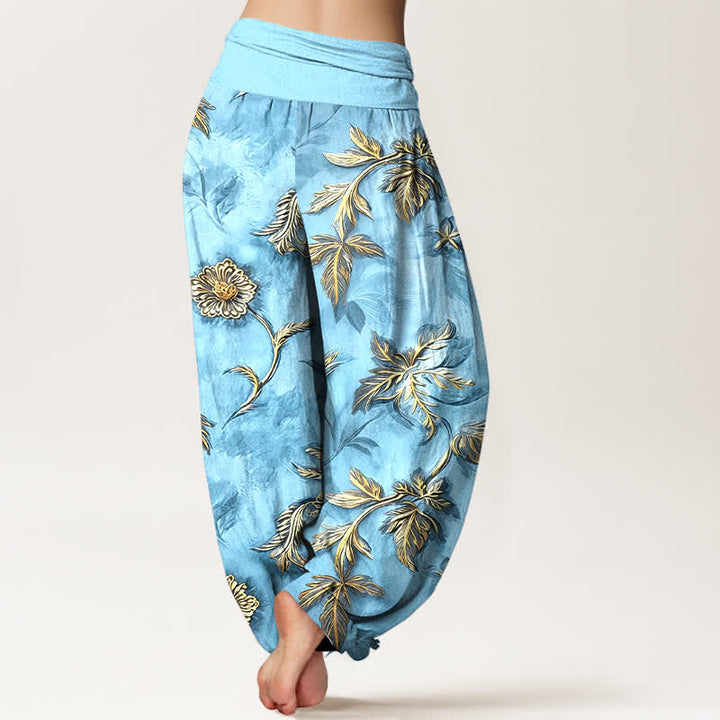Buddha Stones Cotton Botanical Leaf Pattern Women's Elastic Waist Harem Pants - image 9