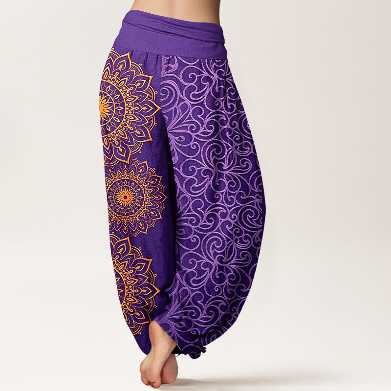 Buddha Stones Pure Cotton Golden Mandala Floral Pattern Women's Elastic Waist Harem Pants - image 1