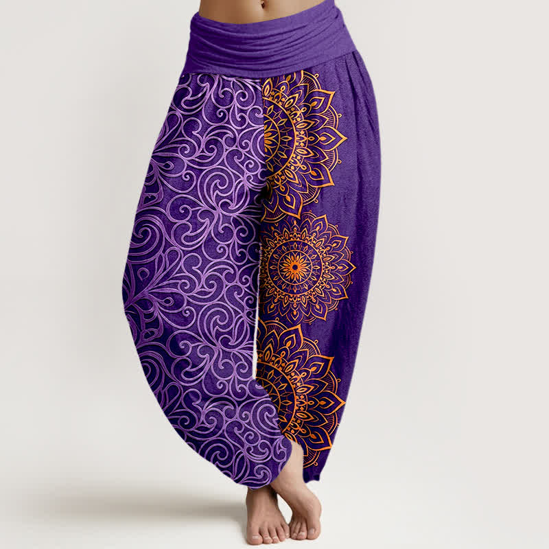 Buddha Stones Pure Cotton Golden Mandala Floral Pattern Women's Elastic Waist Harem Pants - Purple - US16，UK/AU20，EU48 (3XL) - image 0
