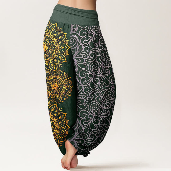 Buddha Stones Pure Cotton Golden Mandala Floral Pattern Women's Elastic Waist Harem Pants - image 9